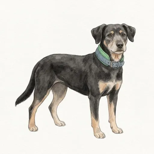 Il cane diventato un personaggio ad acquerello.
